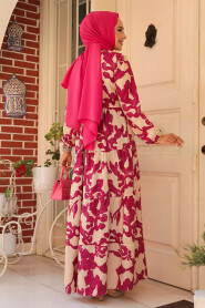 Modest Fuchsia Long Sleeve Dress 23143F - 3