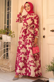 Modest Fuchsia Long Sleeve Dress 23143F - 2