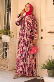 Modest Fuchsia Long Sleeve Dress 23584F - 3