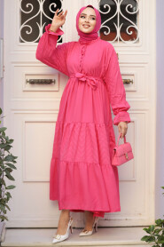 Modest Fuchsia Pastel Dress 14232FU - 2