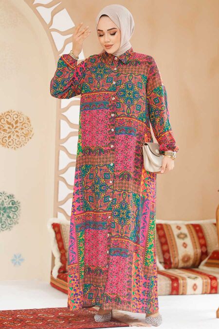 Modest Fuchsia Plus Size Dress 19505F - NEVA STYLE