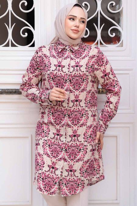 Modest Fuchsia Plus Size Top 11737F - NEVA STYLE