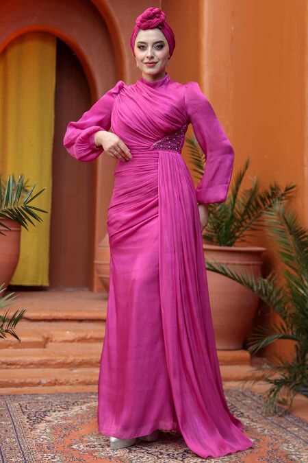 Modest Fuchsia Prom Dress 52585F - NEVA STYLE