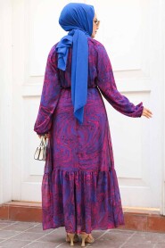 Modest Fushia Chiffon Dress 60941F - 3