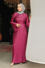 Modest Fushia Evening Gown With Sleeve 45771F - 1