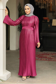 Modest Fushia Evening Gown With Sleeve 45771F - 2