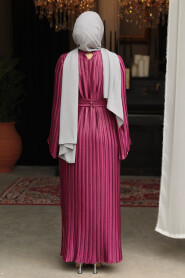 Modest Fushia Evening Gown With Sleeve 45771F - 3