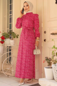 Modest Fushia Long Floral Dress 6108F - 2