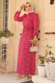 Modest Fushia Long Floral Dress 6108F - 1