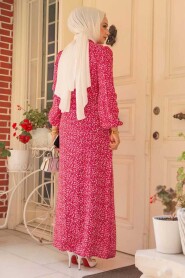 Modest Fushia Long Floral Dress 6108F - 3