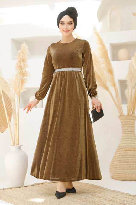 Modest Gold Elegant Evening Gowns 42541GOLD - NEVA STYLE