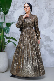 Modest Gold Evening Gown With Long Sleeve 44961GOLD - 2