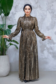 Modest Gold Evening Gown With Long Sleeve 44961GOLD - 3