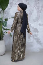 Modest Gold Evening Gown With Long Sleeve 44961GOLD - 4