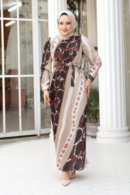 Modest Gold Pleated Dress 23503GOLD - NEVA STYLE