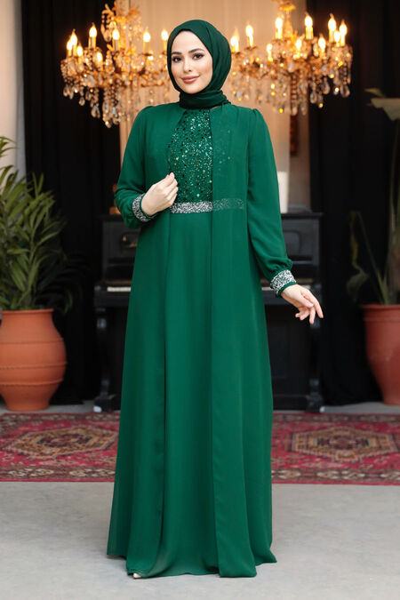 Plus Size İndigo Blue Modest Islamic Clothing Evening Dress 22113IM