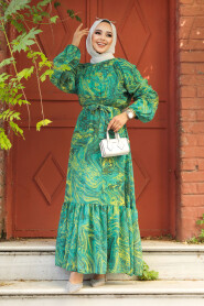 Modest Green Chiffon Dress 60941Y - 2