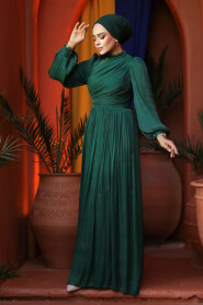 Modest Green Evening Gown 44081Y - 3