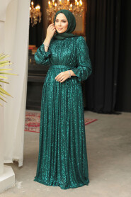 Modest Green Evening Gown With Long Sleeve 44961Y - 2