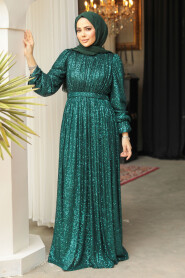 Modest Green Evening Gown With Long Sleeve 44961Y 