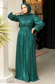 Modest Green Evening Gown With Long Sleeve 44961Y - 3