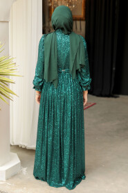 Modest Green Evening Gown With Long Sleeve 44961Y - 4