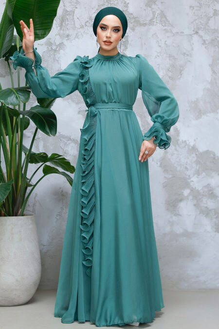 Modest Green Evening Long Dress 48571Y - NEVA STYLE