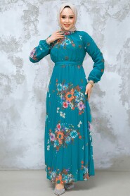 Modest Green Floral Dress 34468Y - 3