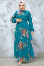 Modest Green Floral Dress 34468Y - 2