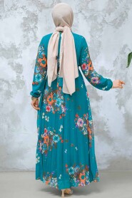 Modest Green Floral Dress 34468Y - 4