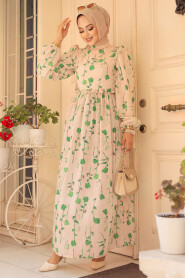 Modest Green Floral Dress 6095Y - 2