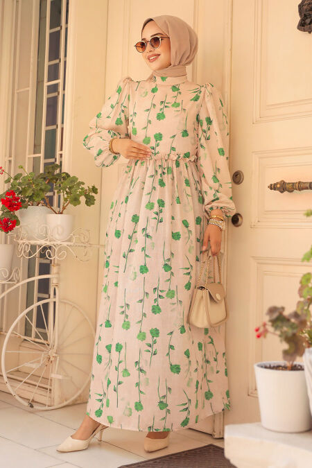 Modest Green Floral Dress 6095Y - NEVA STYLE