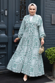 Modest Green Floral Long Dress 23587Y - 2