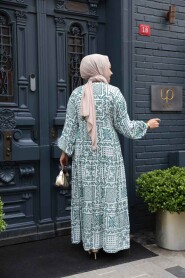 Modest Green Floral Long Dress 23587Y - 4