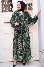 Modest Green Leopard Dress 52942Y - 3