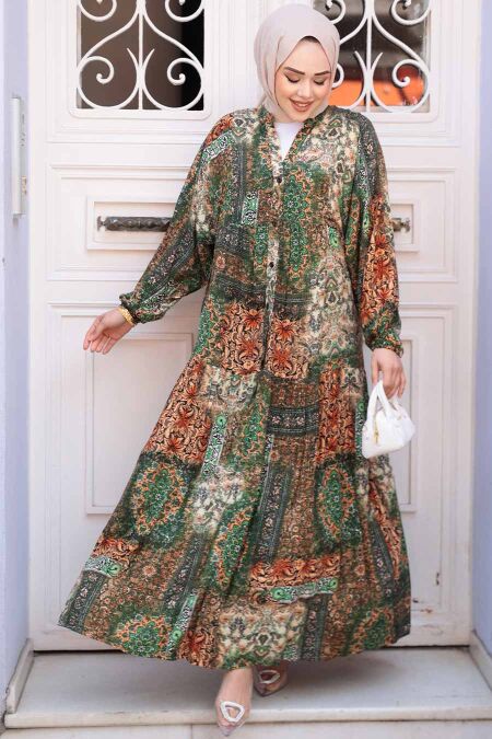 Modest Green Long Dress 52943Y - NEVA STYLE