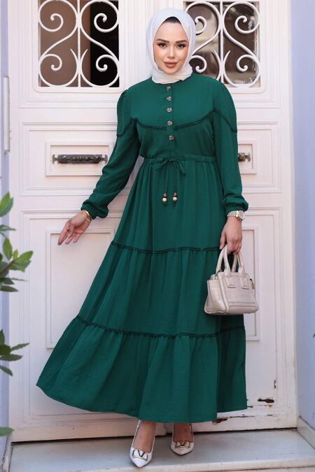 Modest Green Long Dress 596Y - NEVA STYLE
