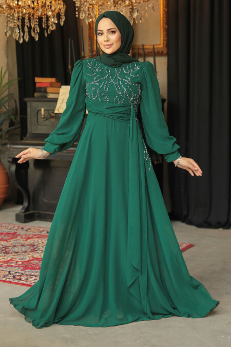 Modest Green Long Evening Dress 52021Y - NEVA STYLE