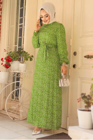 Modest Green Long Floral Dress 6108Y - 3