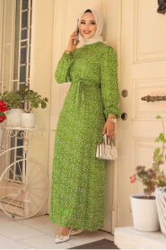 Modest Green Long Floral Dress 6108Y - 2