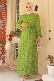 Modest Green Long Floral Dress 6108Y - 1