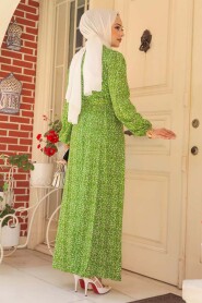 Modest Green Long Floral Dress 6108Y - 4