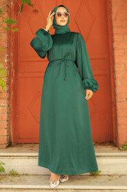 Modest Green Long Satin Dress 30371Y - 2