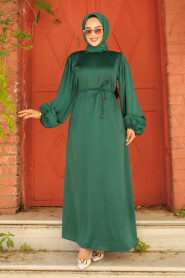 Modest Green Long Satin Dress 30371Y - 1