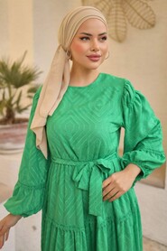 Modest Green Long Sleeve Dress 14131Y - Thumbnail
