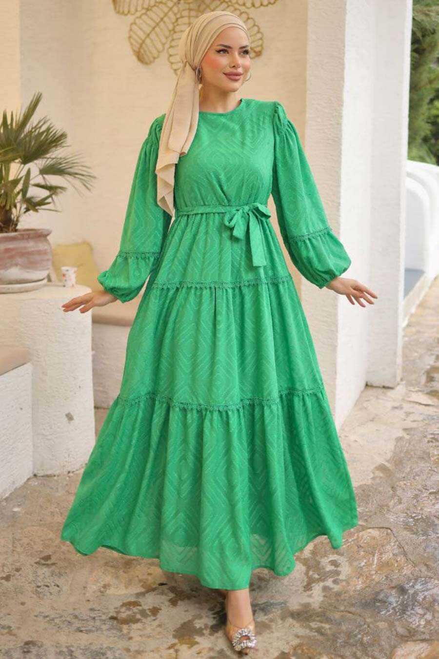 Modest Green Long Sleeve Dress 14131Y