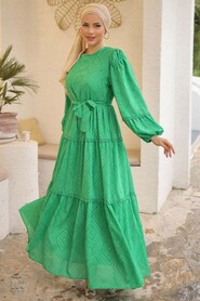 Modest Green Long Sleeve Dress 14131Y - Thumbnail