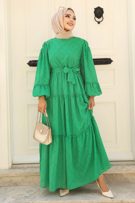 Modest Green Long Sleeve Dress 14131Y - NEVA STYLE