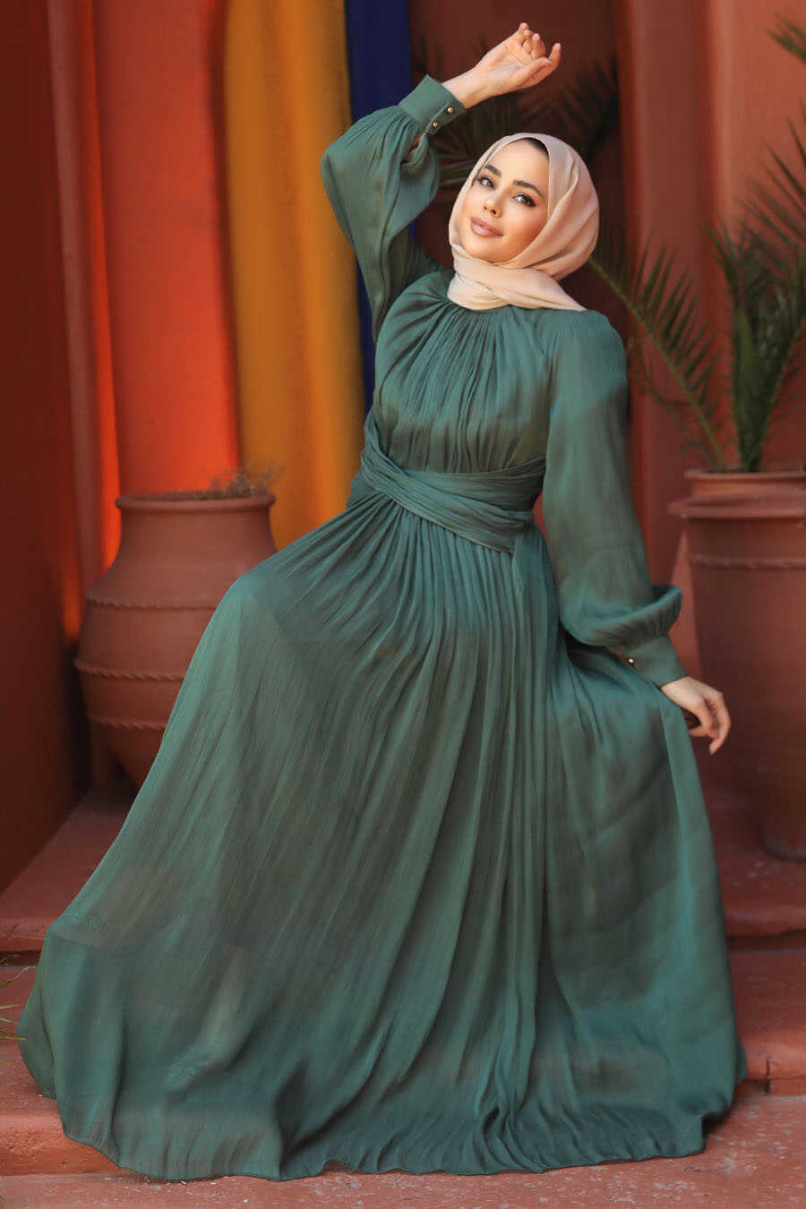 Modest Green Long Sleeve Evening Dress 46221Y - Neva-style.com Modest Green Long Sleeve Evening Dress 46221Y - Neva-style.com