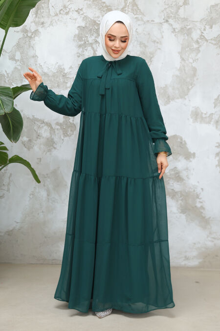 Modest Green Maxi Dress 23601Y - NEVA STYLE